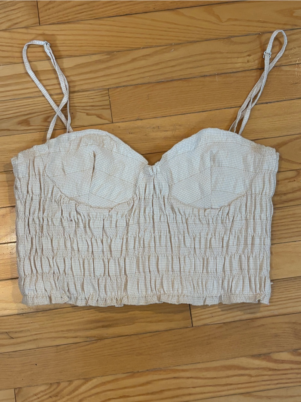 Zara Cream Smocked Bustier Crop Top
